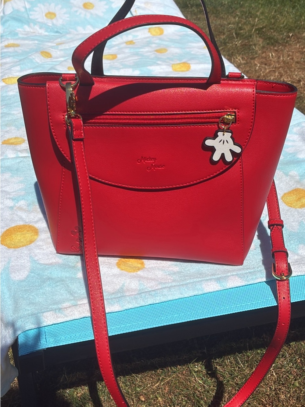 Red Leather Tote Bag with Detachable Strap